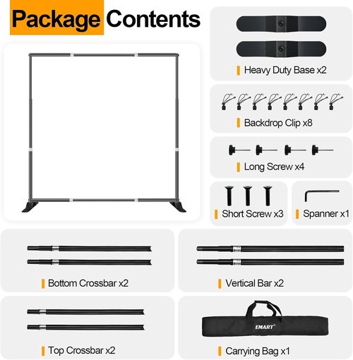 EMART Heavy Duty Banner Backdrop Stand Kit - Adjustable 10x10 ft Frame for Photography & Trade Shows