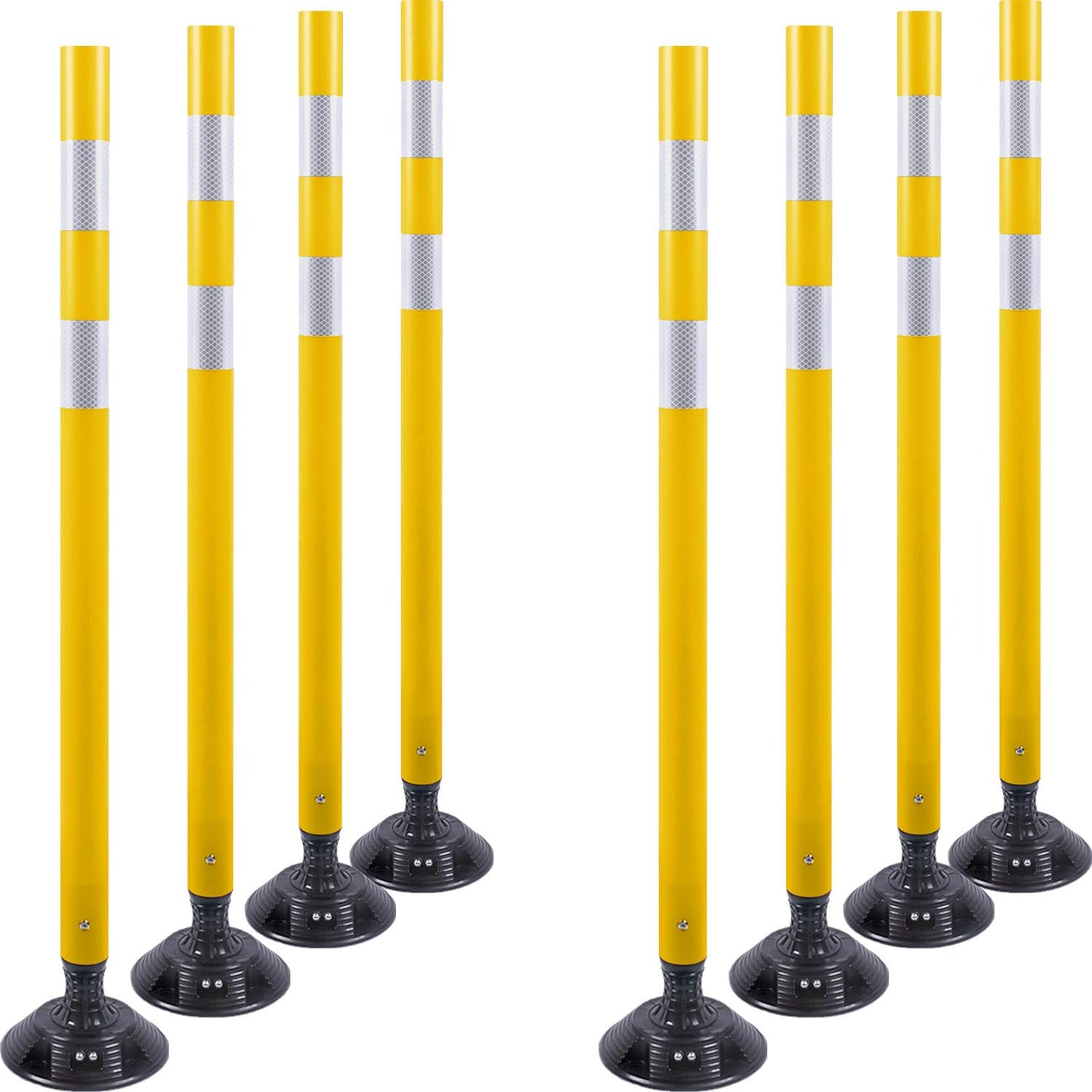 8 Pack Traffic Delineator Post Cones, High Visibility 3M Reflective Tapes, Flexible Spring Post with Detachable Base, for Highway Road Safety, Garage, Parking Lot (Yellow, 48")