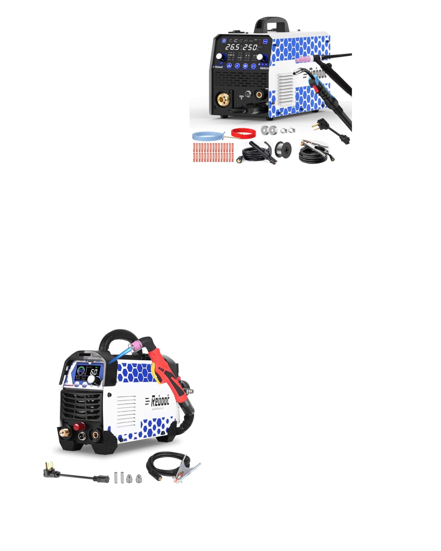 Reboot Pro 60A Plasma Cutter 2025, Pilot Arc Non-Contact Cutting, 120V/240V Dual Voltage,Large Digital Smart Screen with 250Amp MIG Welder TIG Torch Included 120V/240V RBM2500 PRO, 8-in-1 MAG/Lift TIG