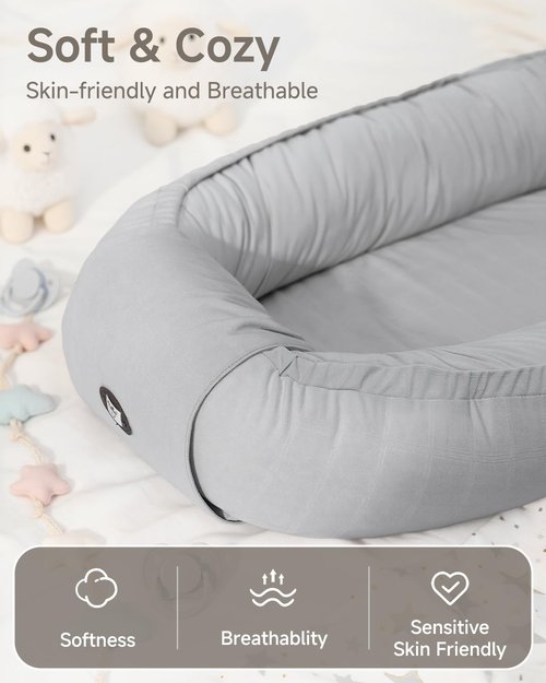 Baby Lounger - Adjustable Newborn Lounger for 0-24 Months | Breathable & Soft Tummy Time Lounger in Grey