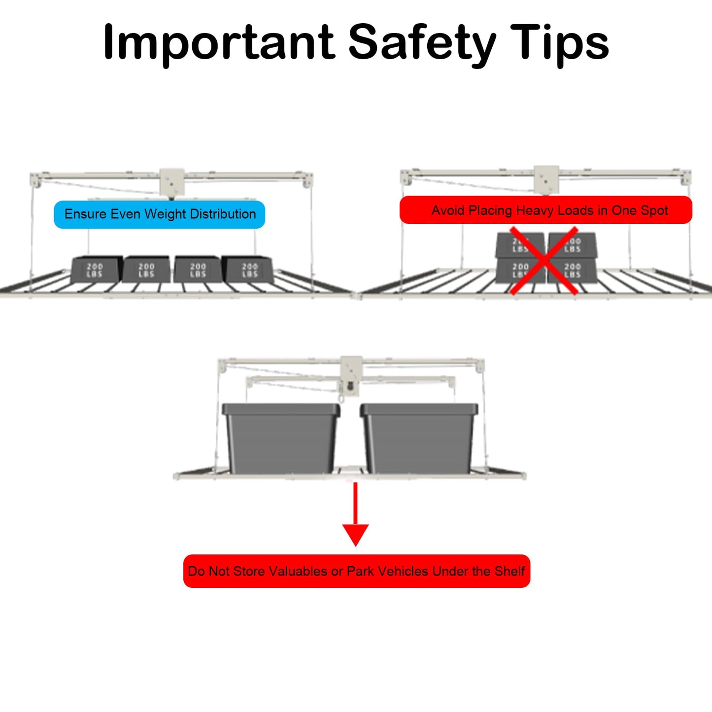 KIPPDURO 4×8 ft Heavy Duty Overhead Garage Storage Rack, 661 lbs Capacity with Safety Lock,Ceiling Mounted Storage Shelf, Steel Garage Ceiling Organizer for Garage, Basement, Warehouse (White)