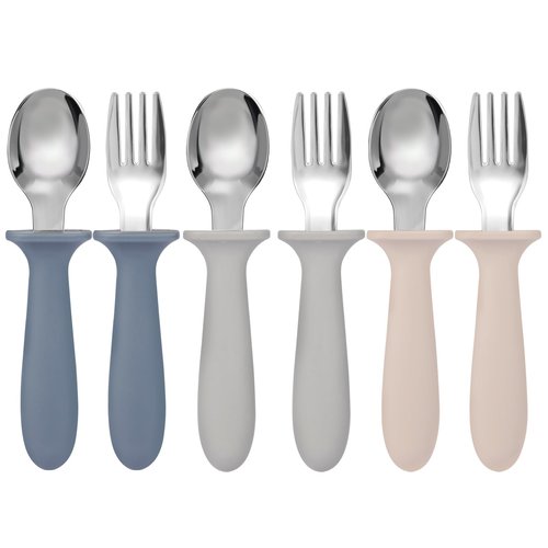 Eascrozn Toddler Forks and Spoons Set, 6 Pack Kids Silverware with Silicone Hand, 18/8 Stainless Steel Children Safe Toddler Utensils, BPA Free, Dishwasher Safe