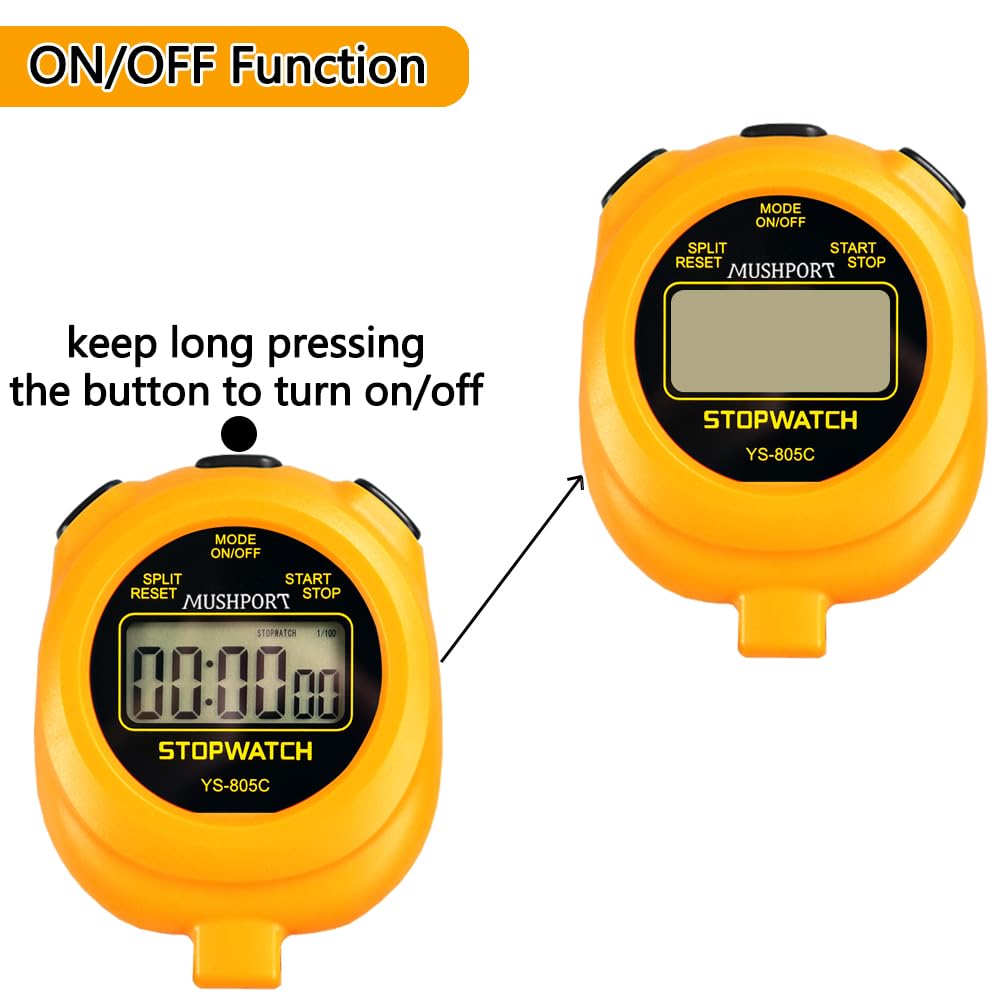 MUSHPORT 2 Pack Digital Stopwatch Sport Timer, ON/Off Countdown Large Display Simple Stop Watch for Sports Coaches PE-Teacher Referees, Orange