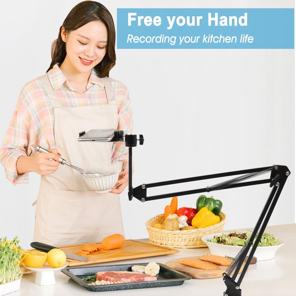 YIYANT Overhead Tripod Mount for Camera Webcam Ring Light, Long Over Head Articulating Arm with Phone Holder and Ball
