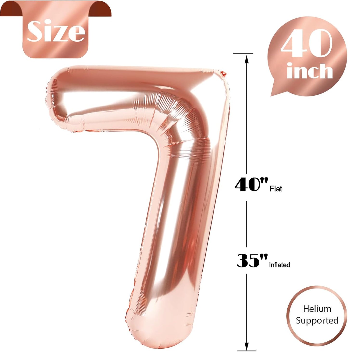 Rose Gold Number 7 Balloon - 40 Inch Giant Foil Balloon for 7th Birthday Party Decorations