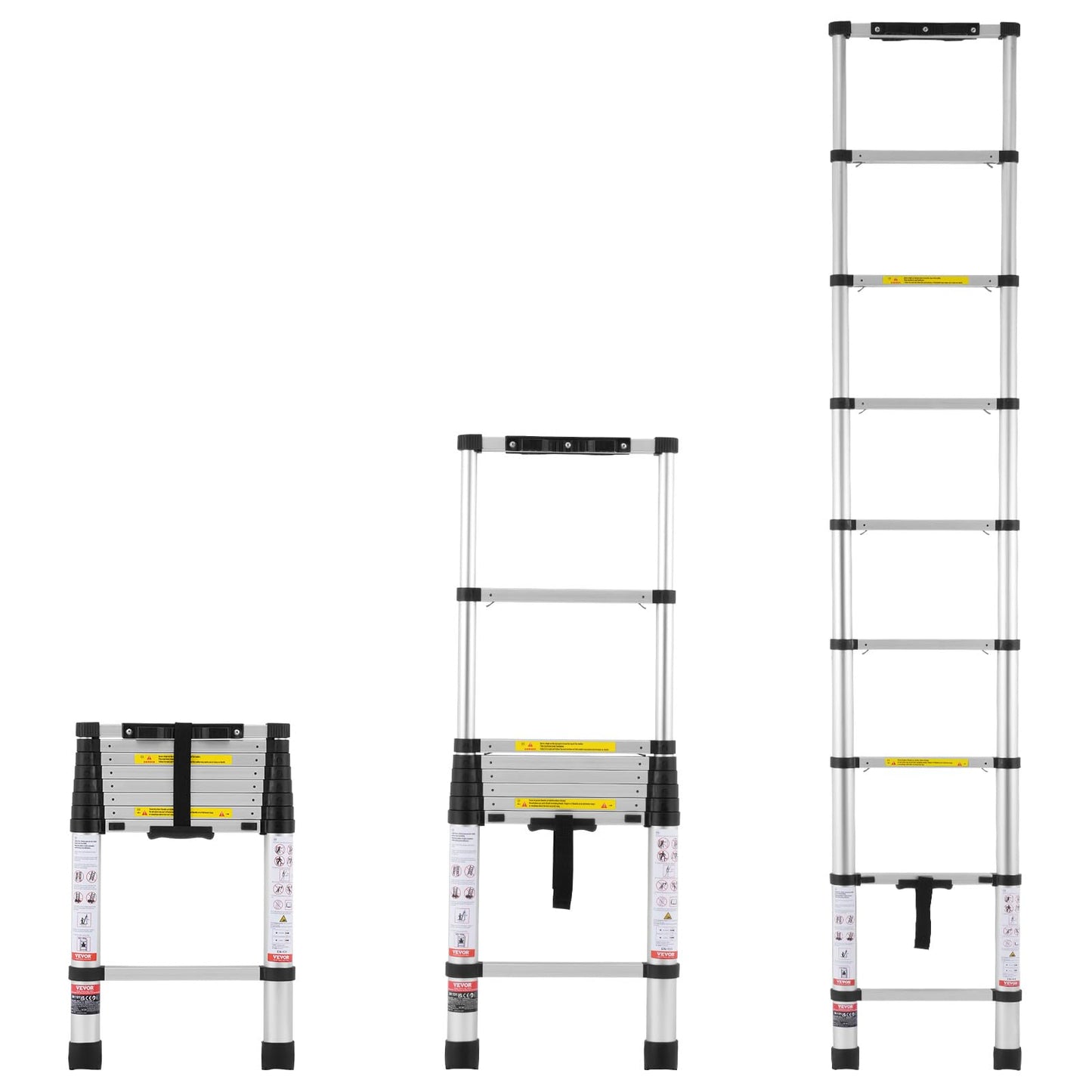 VEVOR Telescoping Ladder, 8.5FT Aluminum Lightweight Extension Ladder, One-Button Retraction Collapsible Ladder, 375 LBS Capacity with Non-Slip Feet, Portable Compact Ladders for Home, RV, Loft