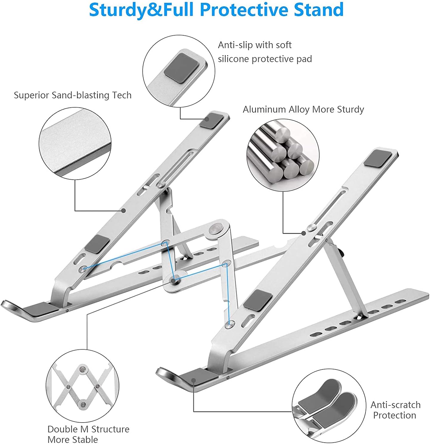 Leeboom 10-15.6Inch Laptop Stand for Desk, Ergonomic Design Adjustable Aluminum Foldable Portable Computer Stand