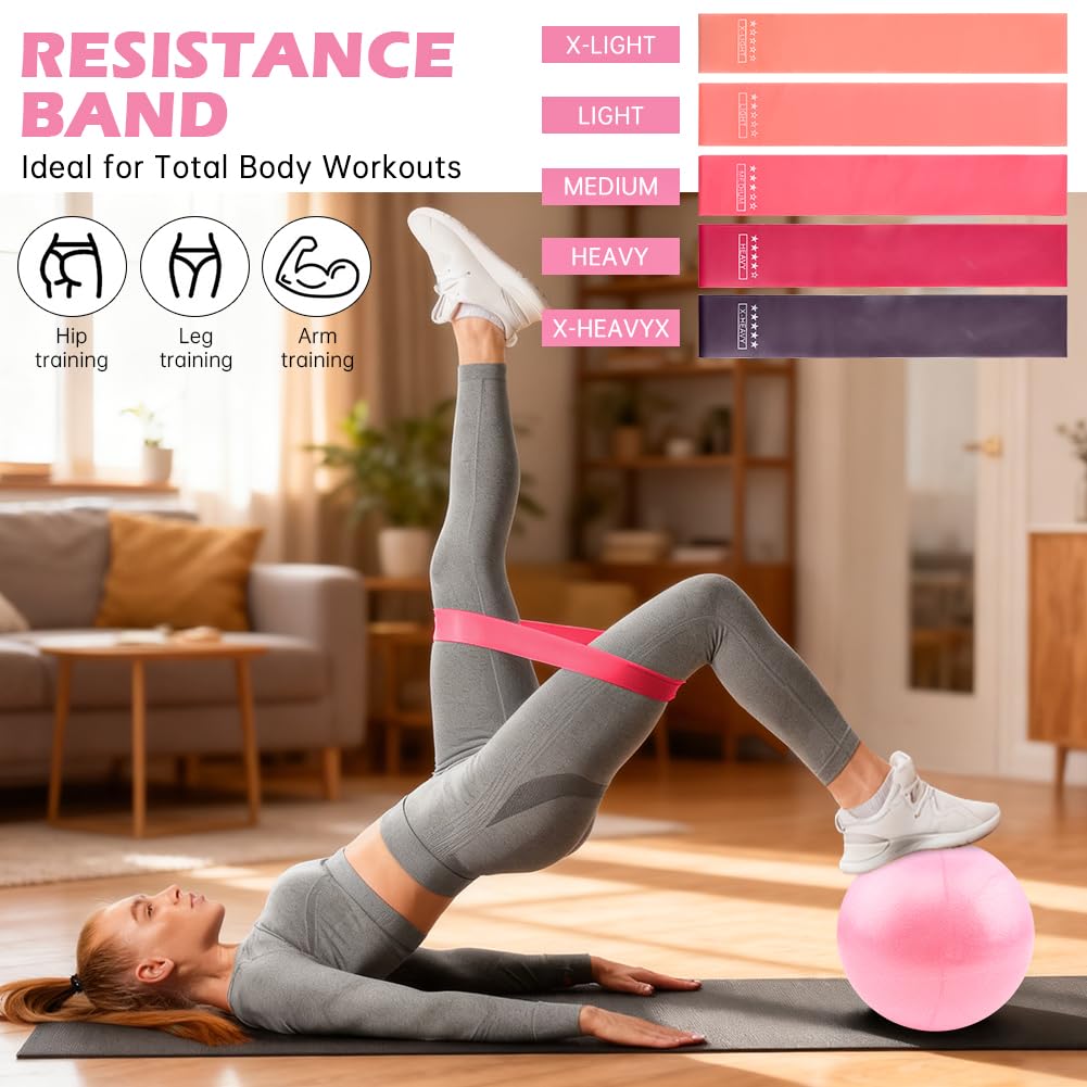 Yonderfume Pilates Essentials Kit for Women, 14 Pcs Home Workout Equipment with Pilates Circle Ball Ring Set Resistance Bands and Anti Slip Sock, Yoga Pilate Essentials Accessories(Color:Pink)