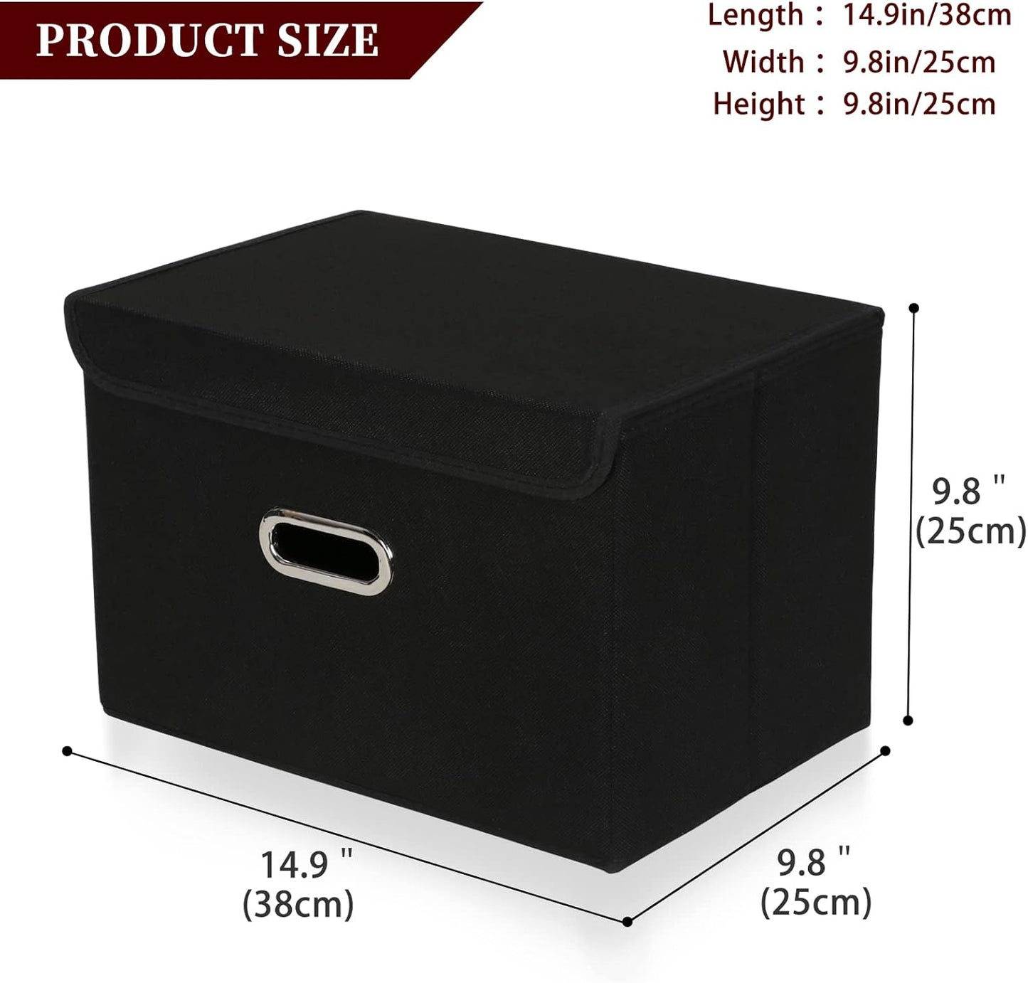 STOREONE Fabric Storage Cube Bins - Foldable Organizer with Lids & Metal Handles | Black, Set of 3