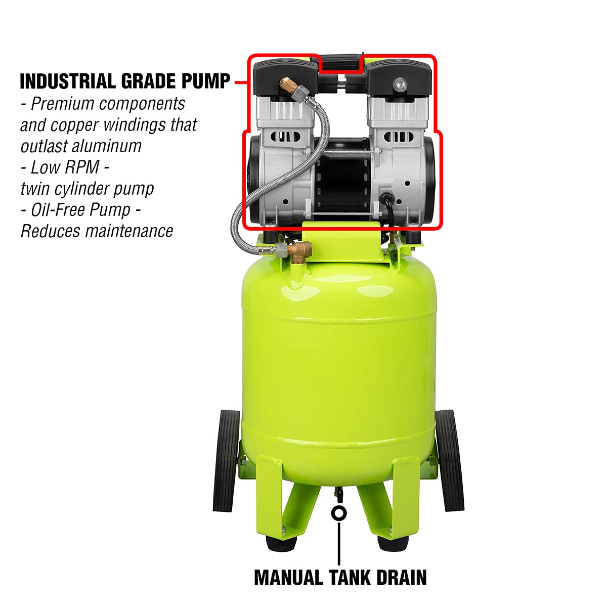 Flexzilla Portable Air Compressor with Quiet Technology, 2 HP, 10 Gallon, Industrial Grade Pump - CB20100F