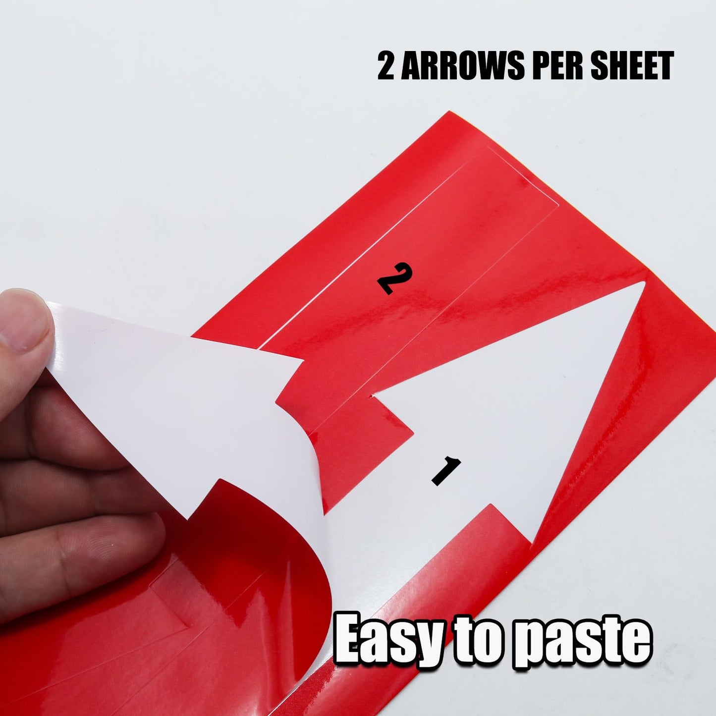 JAKOUE 12 Pack 8 x 2 Inch Arrow Stickers, Waterproof PVC Removable Self-Adhesive Floor Decals, Wall Marking Arrow Signs & Directional Indicators，Red
