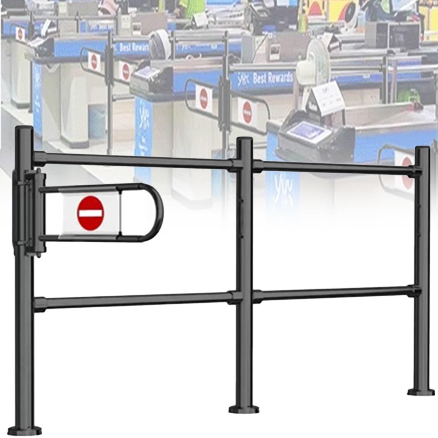 Stainless Steel Supermarket Cashier Counter Safety Gates - 1-Way Pedestrian Access Door Automatic Closing Swing Gate for Libraries (Black 200x100cm 6.3cm)