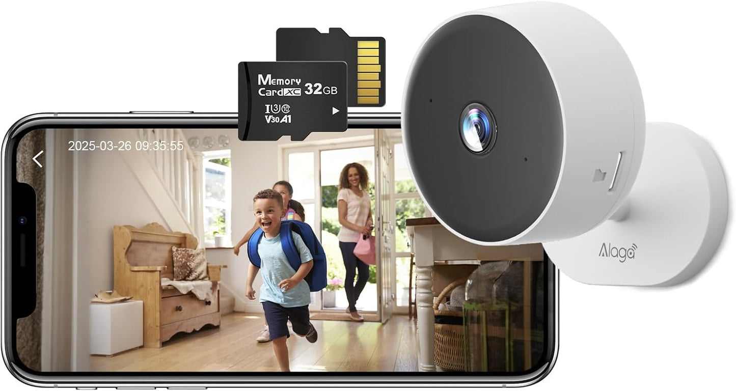 Alaga 2 32G WiFi Indoor Security Camera, Baby Monitor, AI Motion Detection, Way Audio, Night Vision, Cloud and SD Card