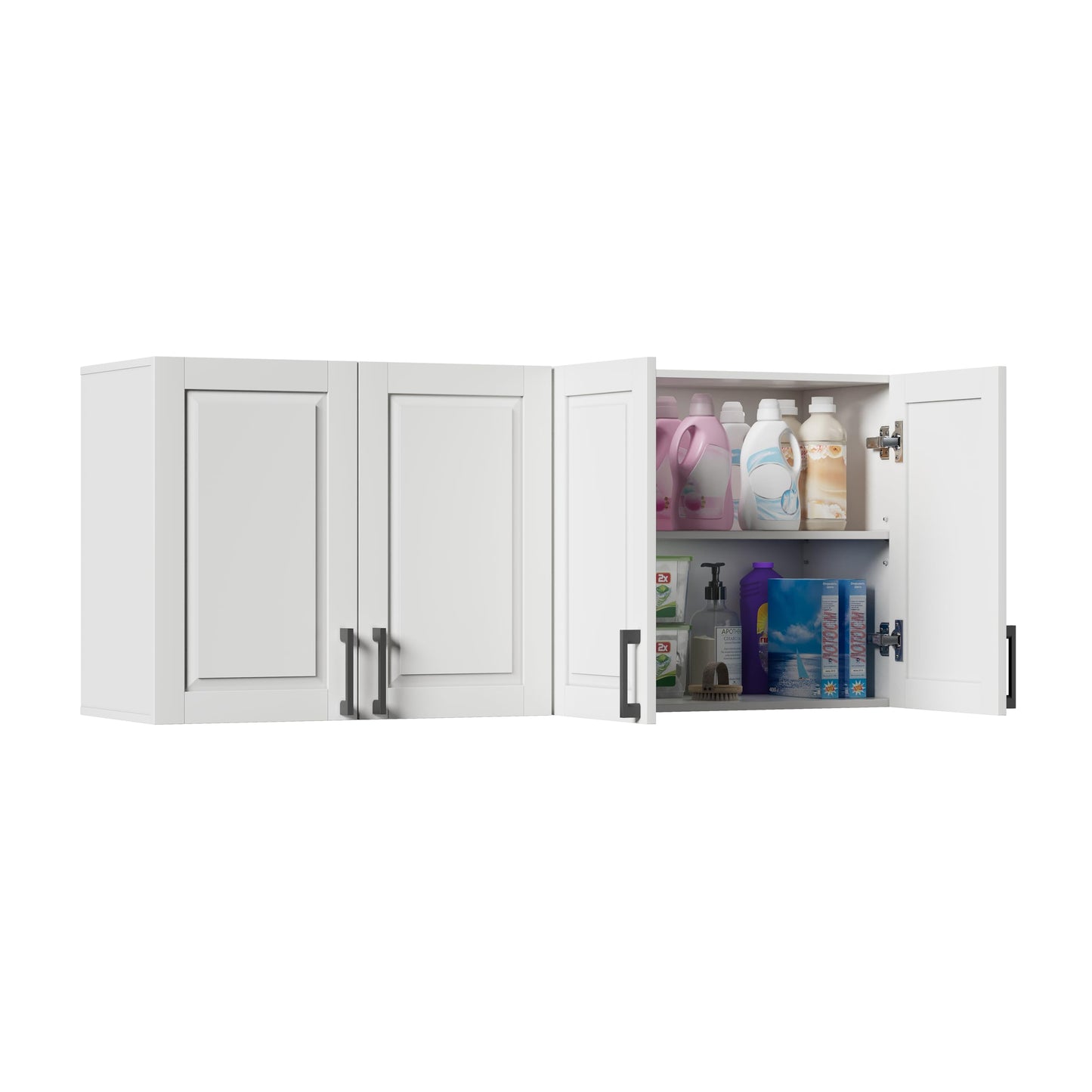 ChooChoo Laundry Room Cabinets, 4 Doors Wall Mounted Storage Cabinet, Kitchen Wall Storage, Bathroom Wall Cabinet, White