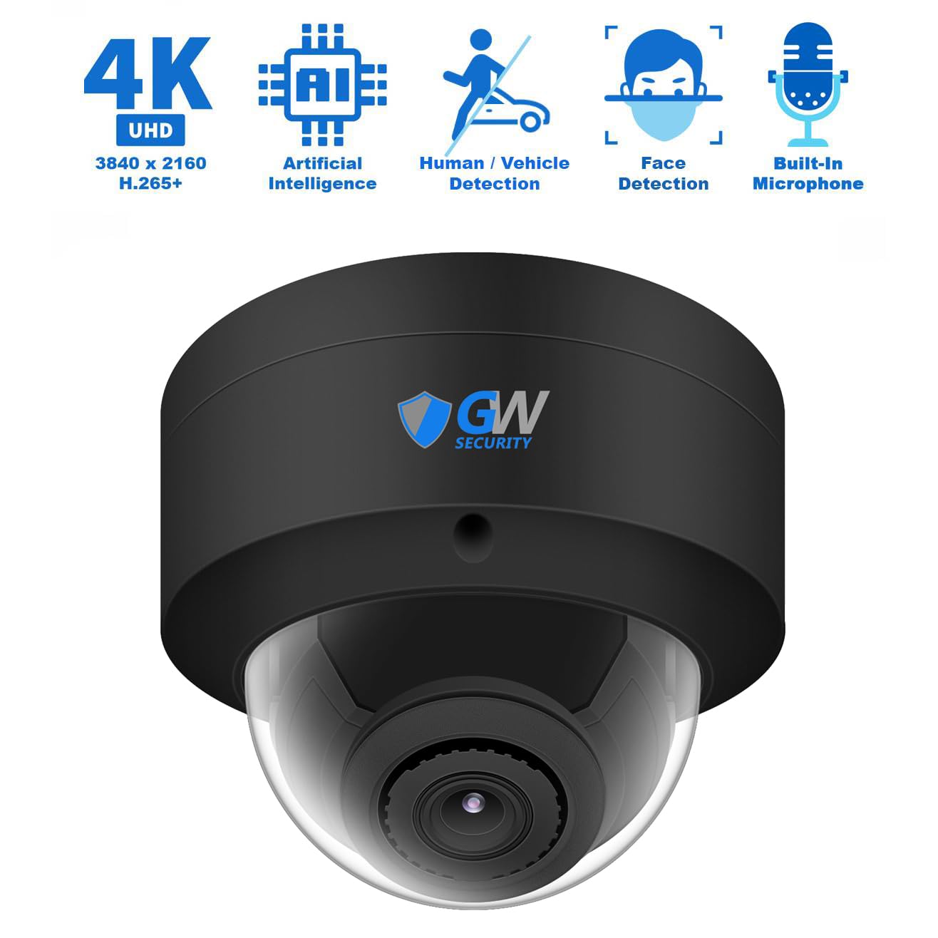 GW Security 16 Channel 12MP NVR UltraHD 4K Smart AI Human/Vehicle/Face Recognition AcuSearch PoE Security Camera System with 12 x 8MP Waterproof Mic 135° Wide Angle Outdoor Indoor Dome Cameras (Black)