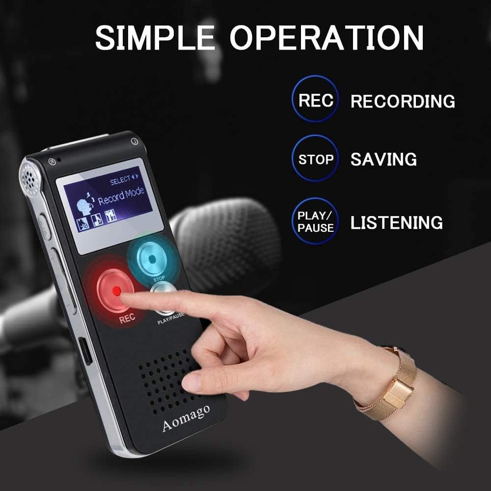 Aomago 64GB MP3 Digital Voice Recorder Voice Activated Recorder for Lectures, Meetings, Interviews Audio Mini Recorder