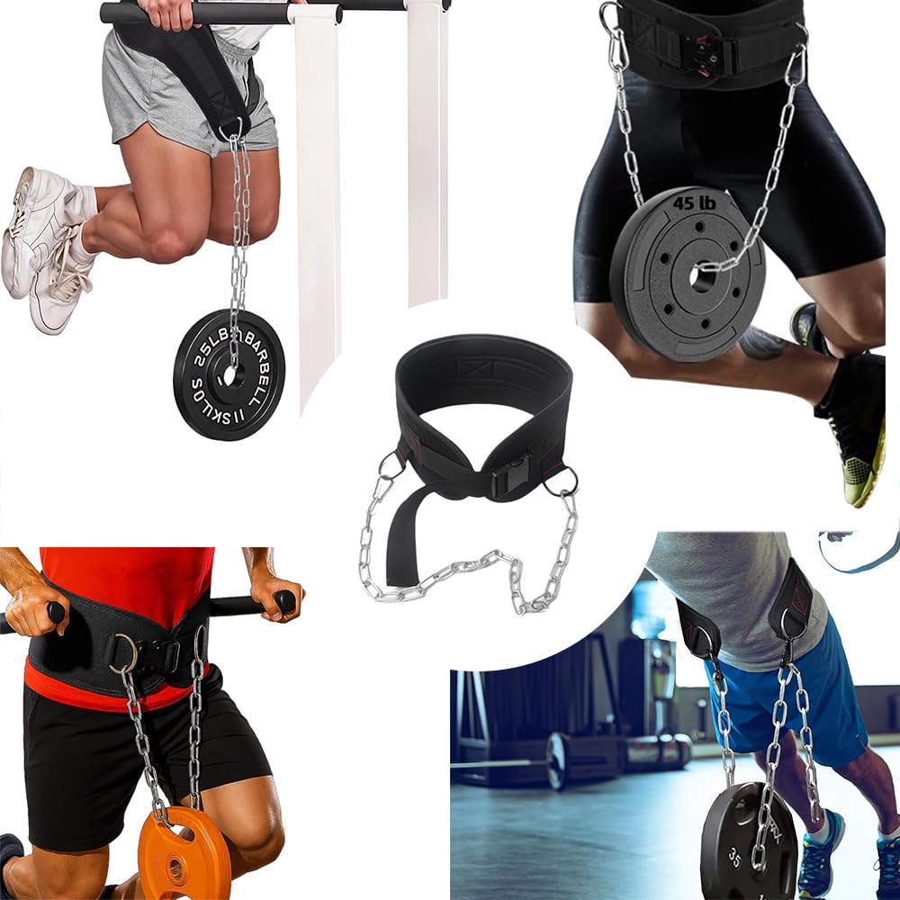 LOOEEL Weightlifting Belt,Adjustable Waist Dip Belt with Chain Strap,Pull Up.Deep Squat Weight-Bearing Straps are Used to Enhance Strength Training and are Suitable for Home and Gym Training.