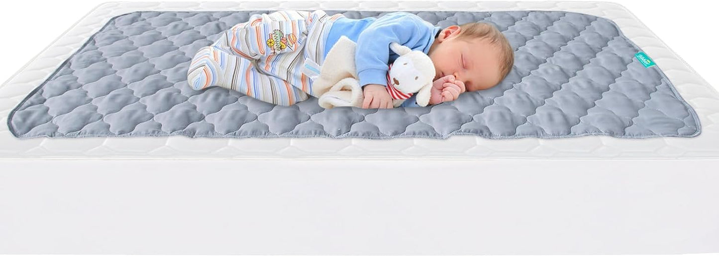 Skiennix Waterproof Crib Mattress Protector Pad - Non-Slip & Absorbent | 2 Pack, 28" x 52", Quilted Grey