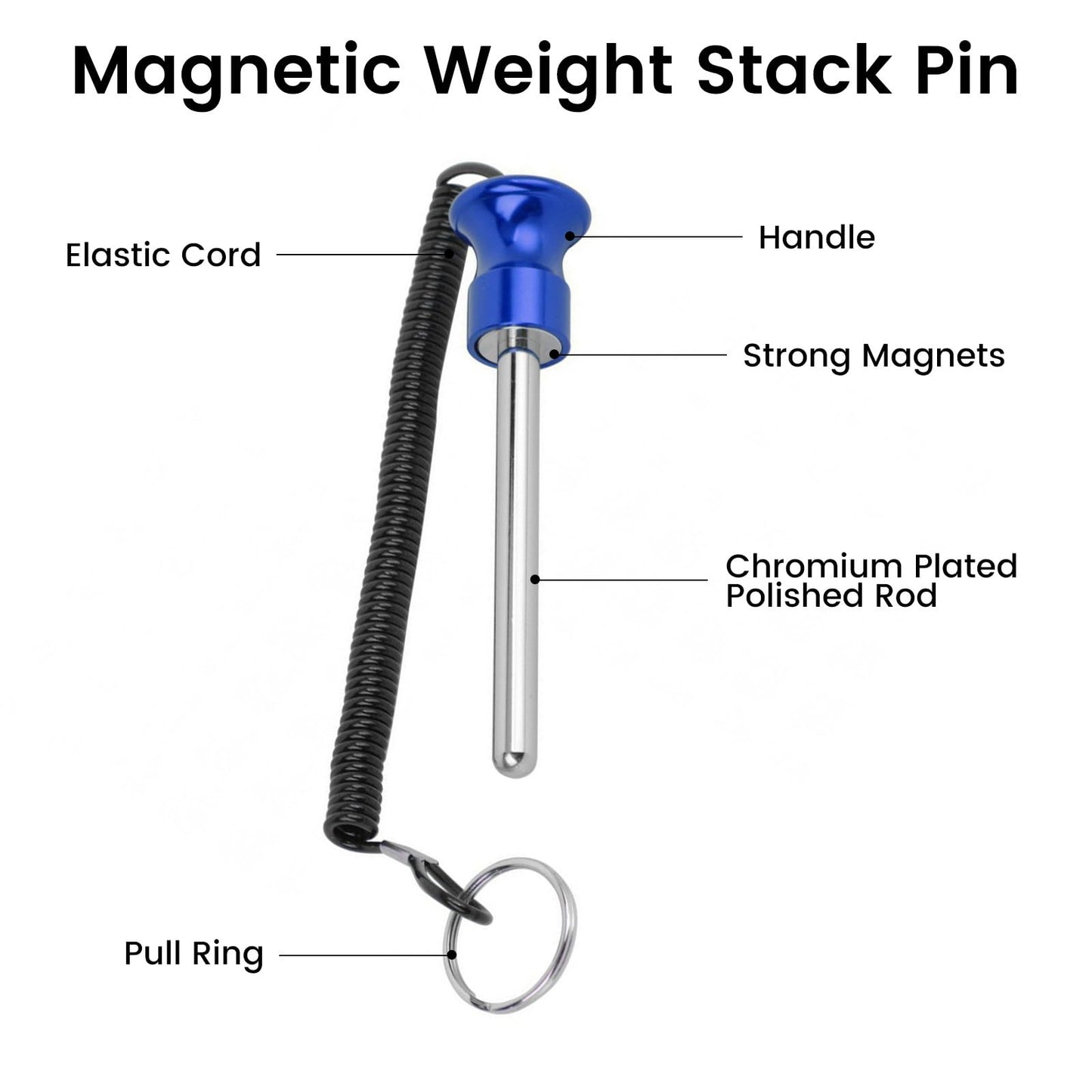 Weight Stack Pin,Universal Magnetic Weight Pin with Pull Rope Strength Training Equipment for Commercial Gym or Home Gym | Pin Insert | Heavy Duty | Health Club Grade Steel Gym Accessories (Blue)