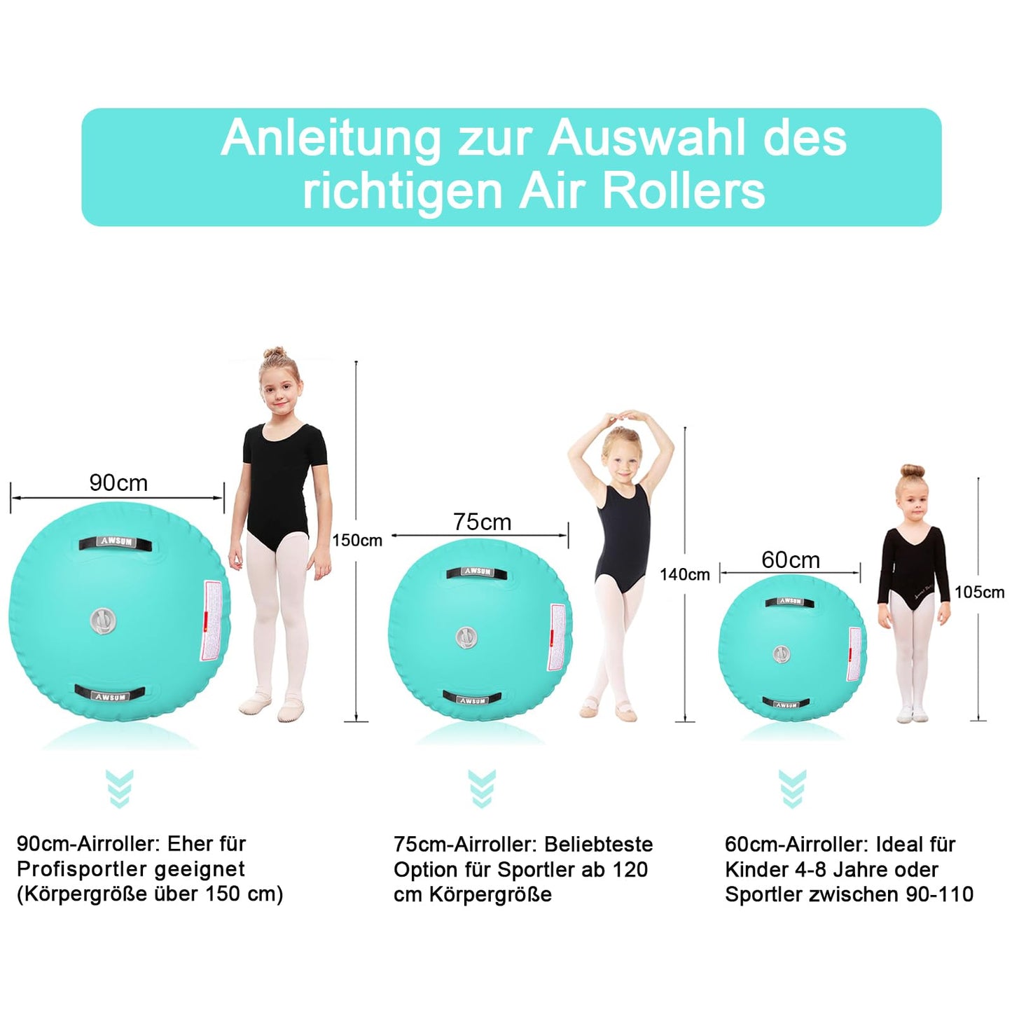 AWSUM 10ft Gymnastics Mat with Air Roller Tumbling Barrel Back Somersault Backbend Trainer for Inflatable Gymnastics Springboard Back Handspring Equipment, with Electric Pump