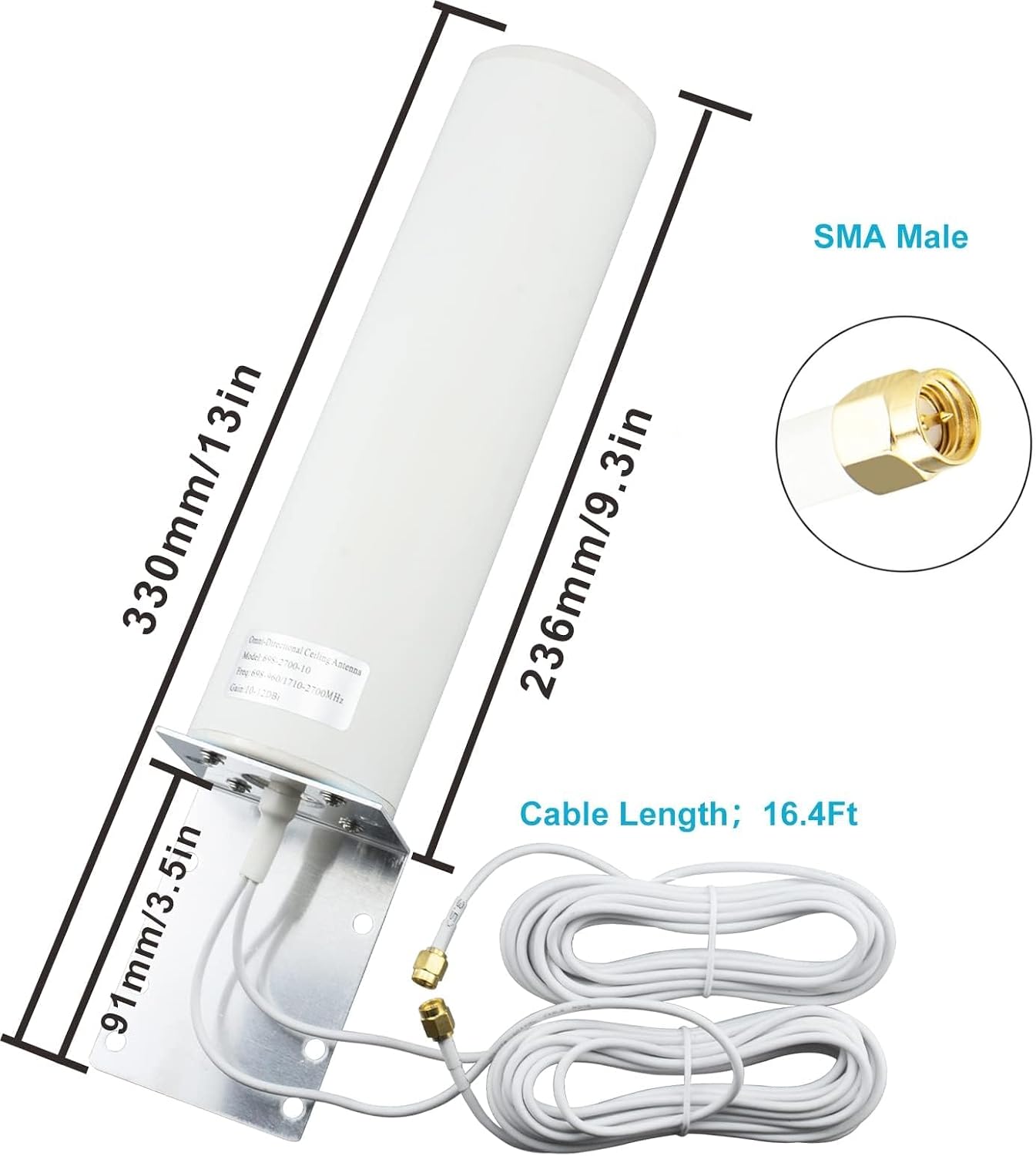 Boobrie 4G 10dBi-12dBi 698-2700MHz 16.4Ft 4G LTE Antenna High Gain Outdoor Antenna OmniDirectional Dual SMA Male