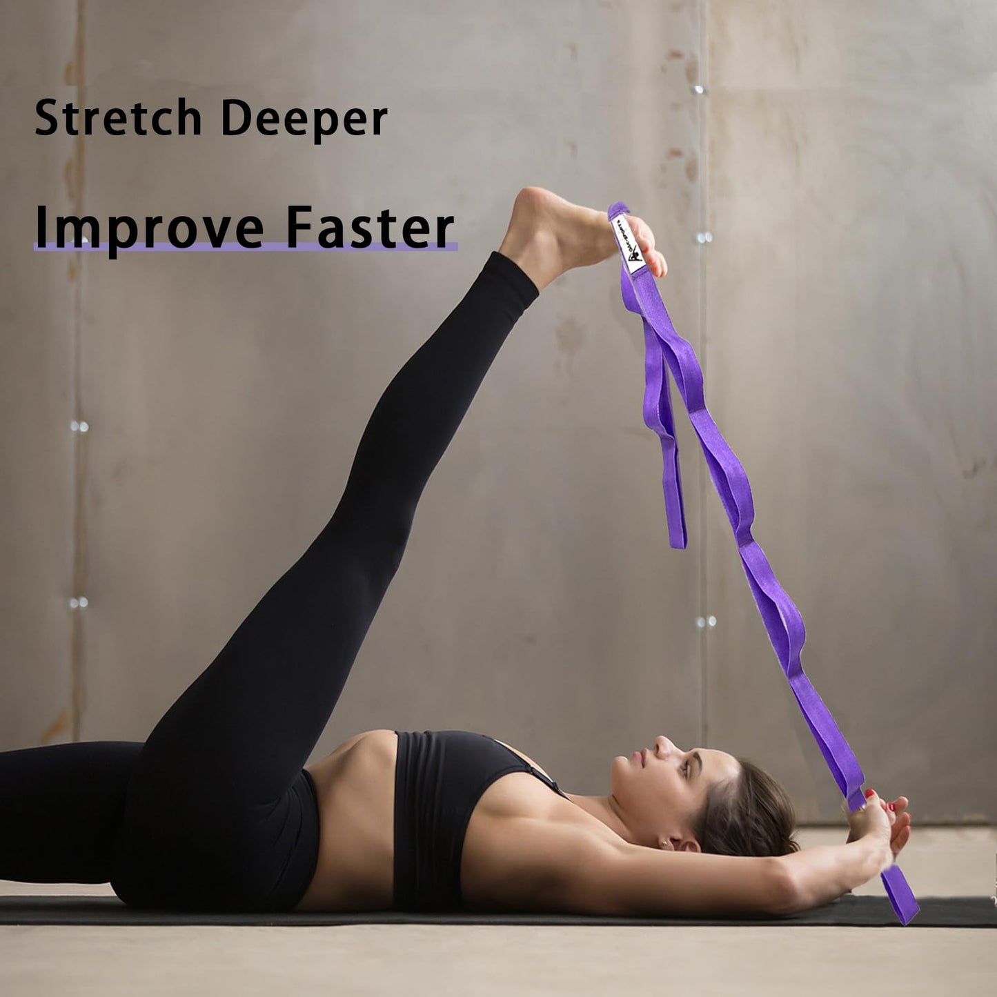 Stretching Strap Yoga Strap with Loops, Stretch Straps for Physical Therapy, Non-Elastic Exercise Strap for Pilates, Dance and Gymnastics with Workout Guide (Purple+Black)