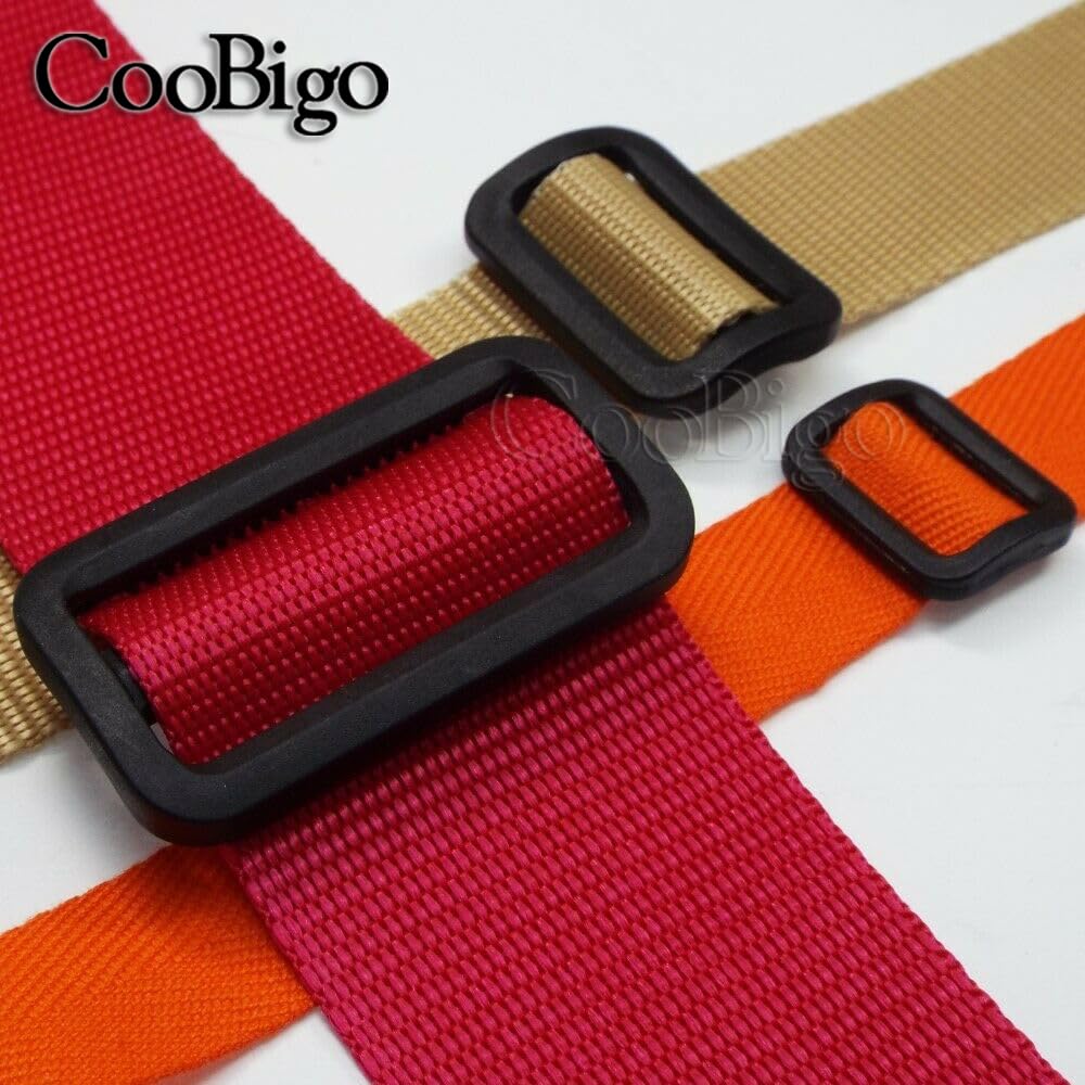 CooBigo 12 Pack Plastic Buckles for Straps 1 Inch Tri-Glide Slide, Plastic Slide Clip Heavy Duty Adjustable Webbing Tri-glides Slider Buckle for Backpack Straps Dog Collar Harness