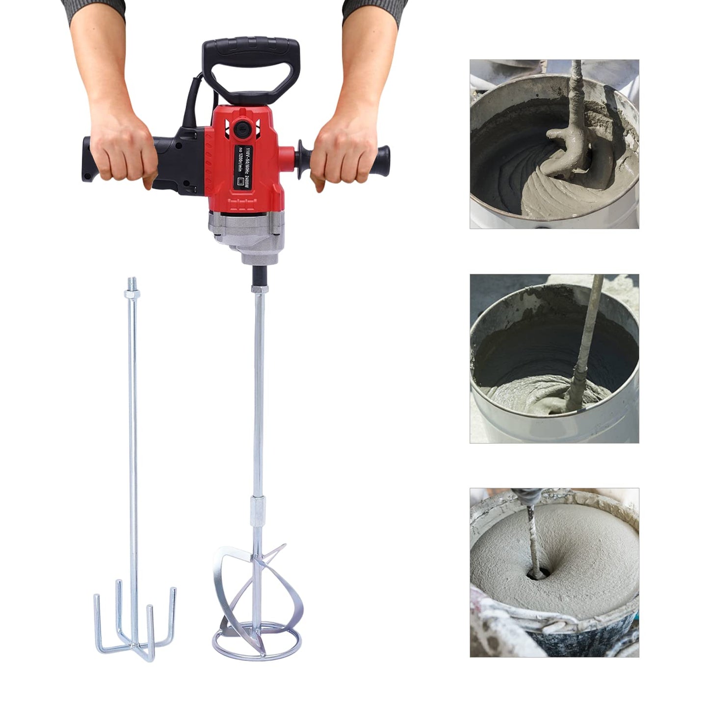 NeNchengLi Corded Heavy Duty Drill Mixer Set with Spade Handle 1/2Inch Electric Mixing Drill Machine 2400W Motor Concrete Mud Mixer Cement Paint Mortar Mixer Machine
