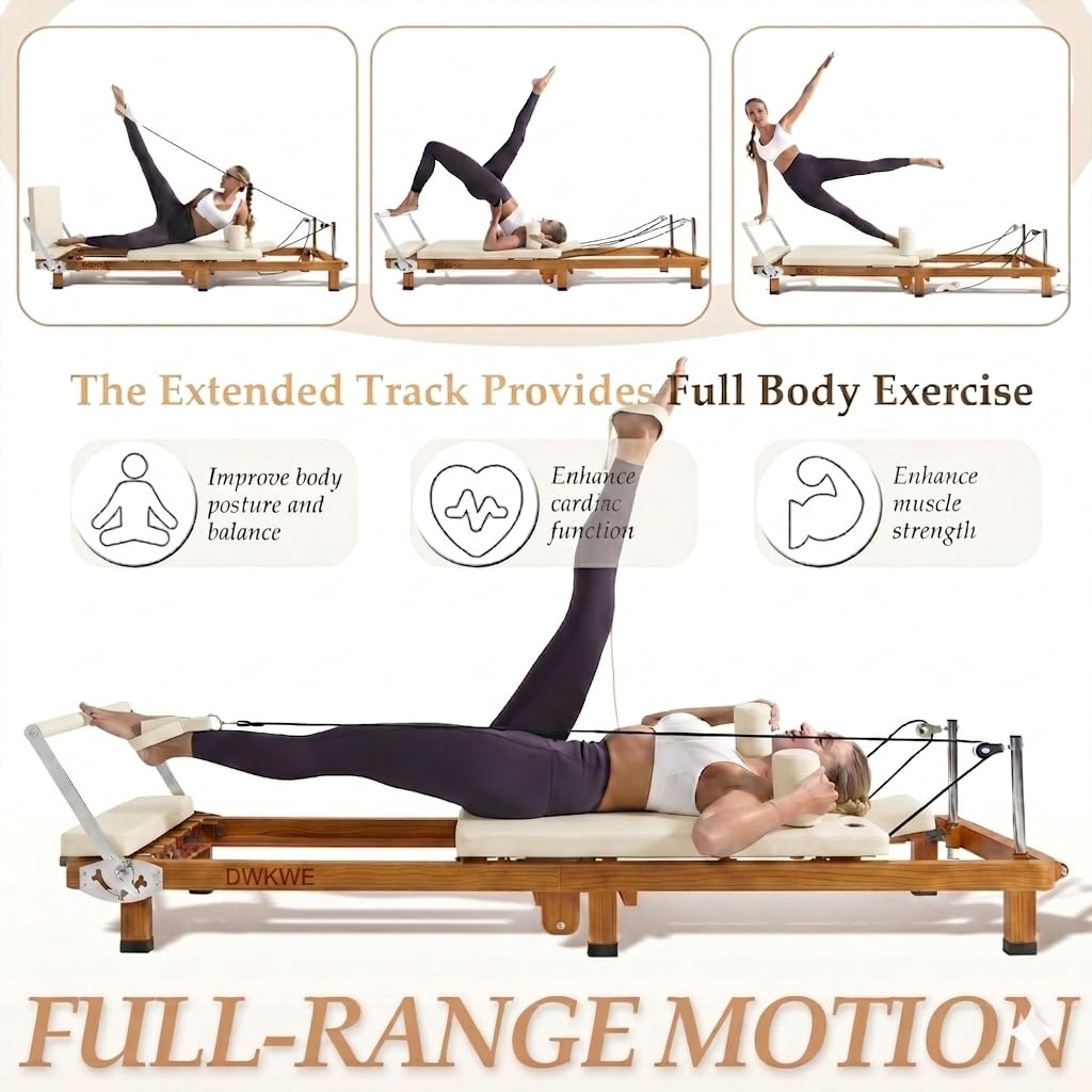 88" Foldable Pilates Reformer, Adjustable Footbar, Walnut Wood Grain Metal Frame, Dual Spring & Latex Resistance, Jump Board & Headrest, Space-Saving Home Gym, Ideal