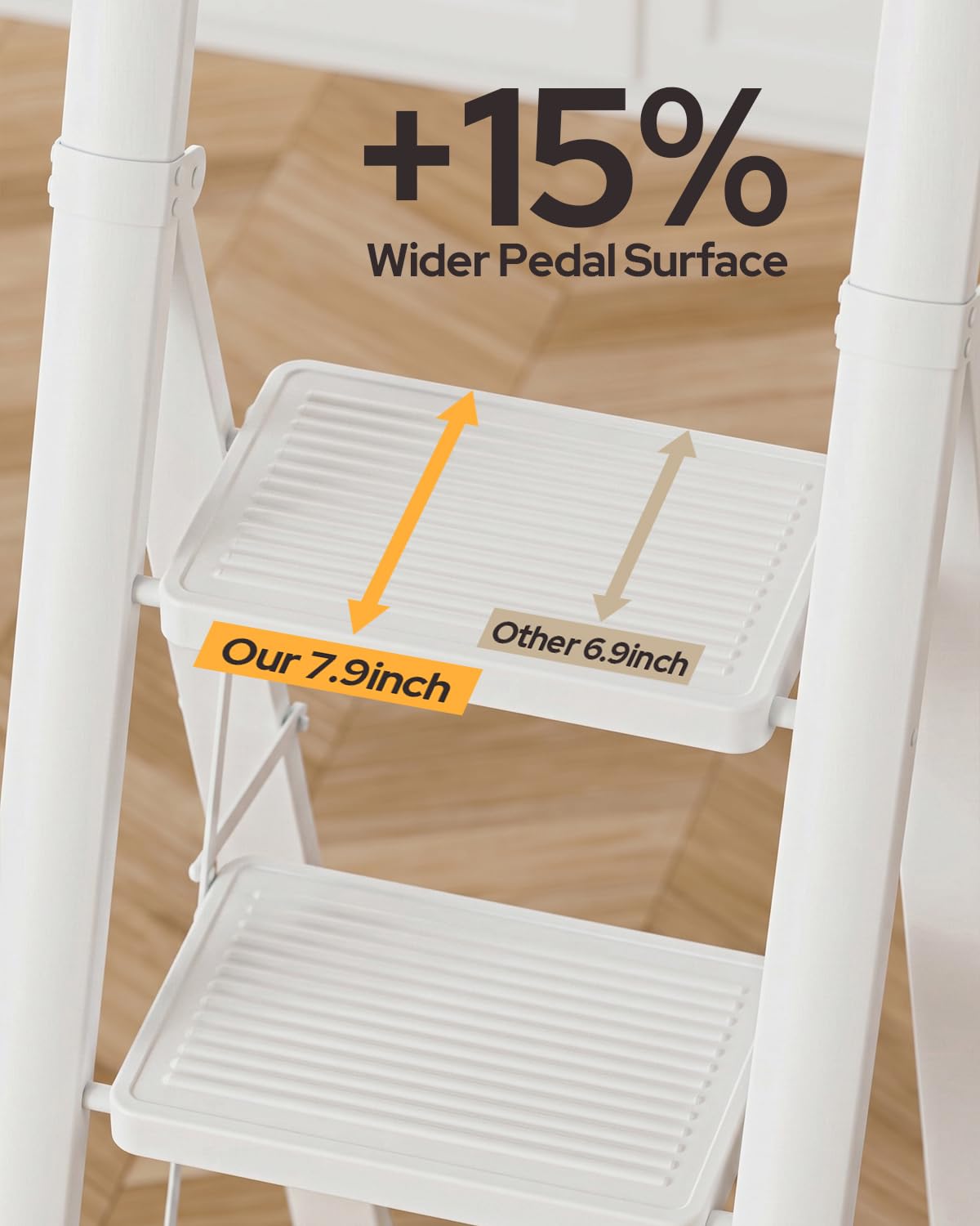 GameGem 5 Step Ladder for 10 Feet High Ceiling, Folding Step Stool Stepladders with Anti-Slip and Wide Pedal for Home and Kitchen Use Space Saving (White)