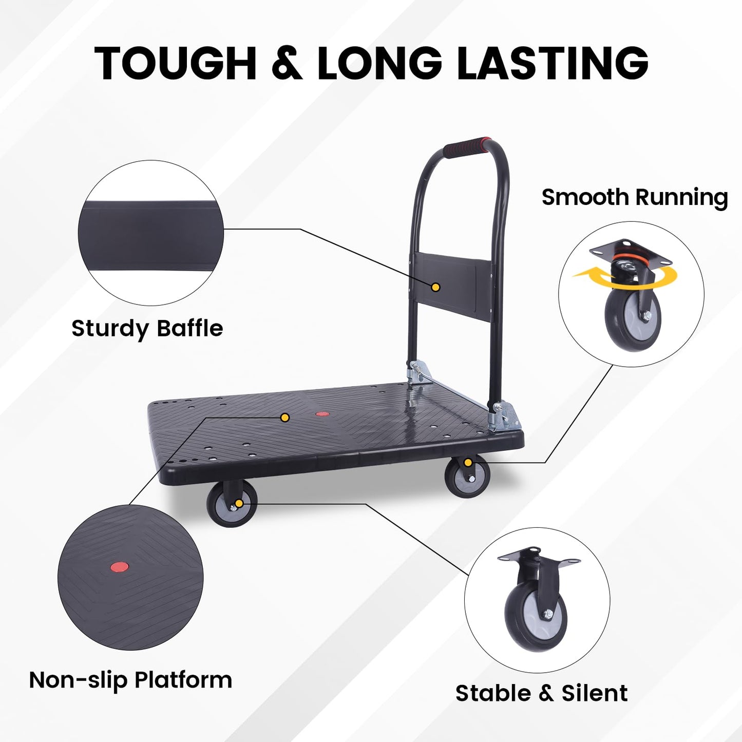 DEGEDUN Foldable Push Cart Dolly 660 lbs,Moving Platform Hand Truck Black,with 360° Swivel Wheels, for Home Garage Workshops, Loading, Storage, Warehouse