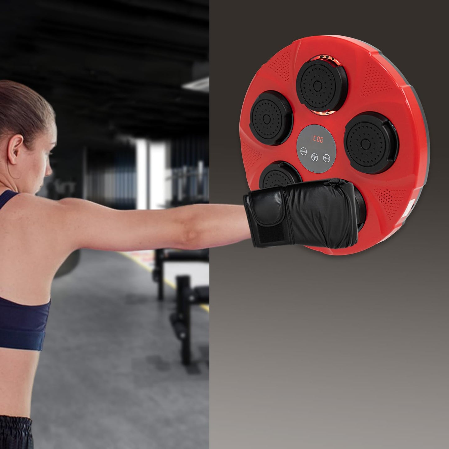 Wall Mount Boxing Machine Trainer, Music Interactive Punch Pad with Red & Black Gloves, Home Fitness Training Equipment for Cardio, Stress Relief, Adults & Teens