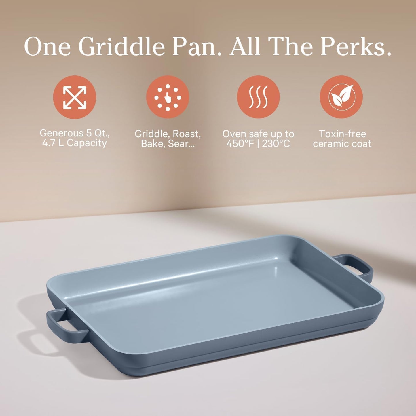 Our Place Griddle Pan - Versatile Nonstick Ceramic Griddle & Sheet Pan | Toxin-Free, Ergonomic Handles | 5 Qt Capacity, Oven Safe to 450°F | Blue Salt