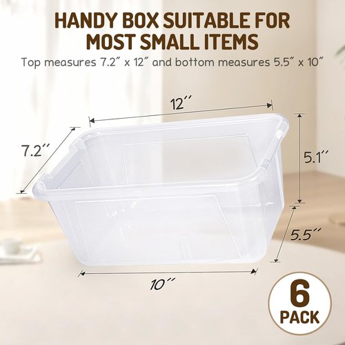 GAMENOTE 6 Quart Storage Bins - Transparent Plastic Latching Boxes for Kids' Toys & Crafts | Stackable Design