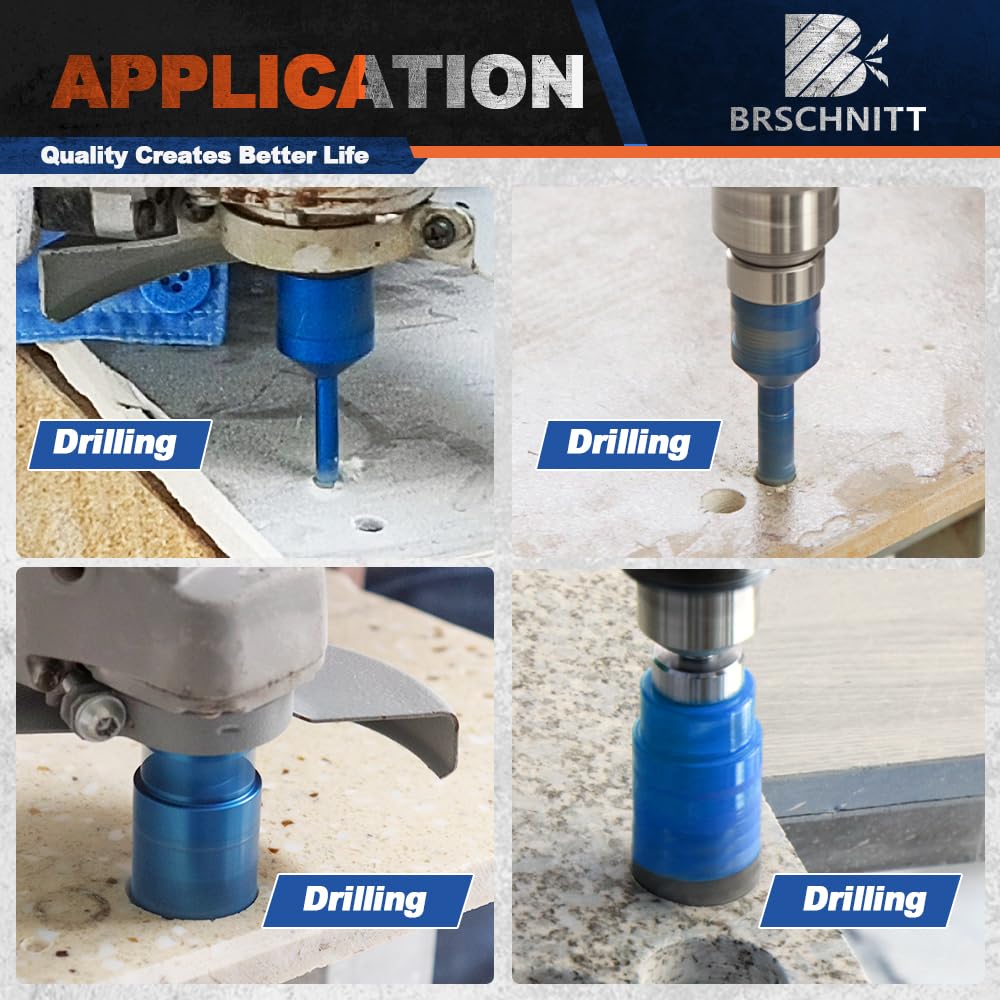 Tile Hole Saw Kit - BRSCHNITT Diamond Core Drill Bit 1/4" 5/16" 3/8" 1-3/8"2" 2-1/2"& 3/8" 1" Finger Bit & 2" Chamfer Bit for Porcelain Tile Ceramic Marble Granite & Diamond Blade
