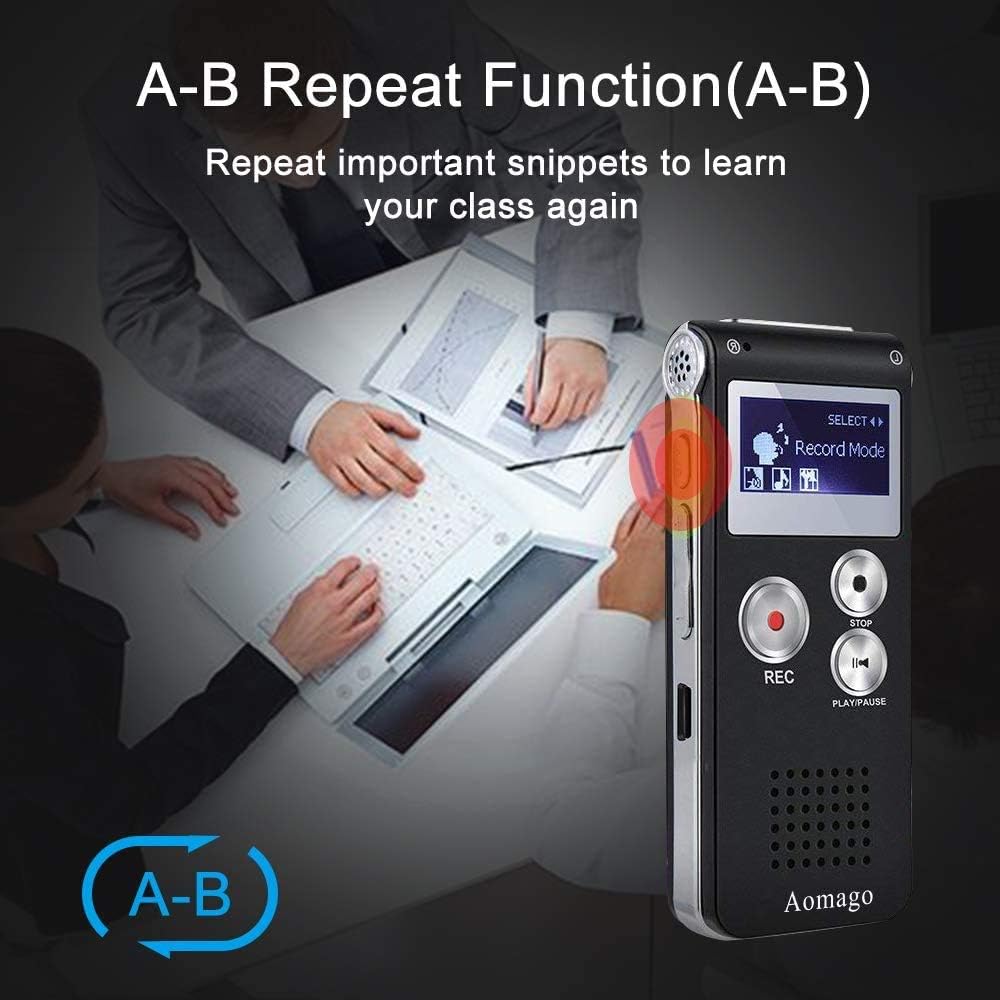 Aomago 64GB MP3 Digital Voice Recorder Voice Activated Recorder for Lectures, Meetings, Interviews Audio Mini Recorder