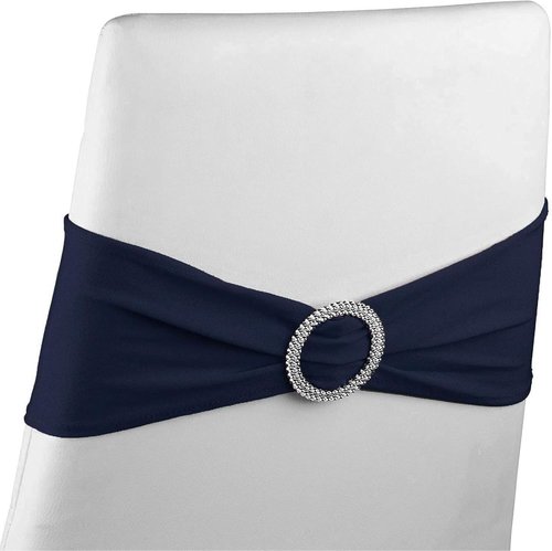 Juvale Chair Sashes - Navy Blue Spandex with Silver Rhinestone Buckles | 50 Pack, Fits 13.5-16.5 in