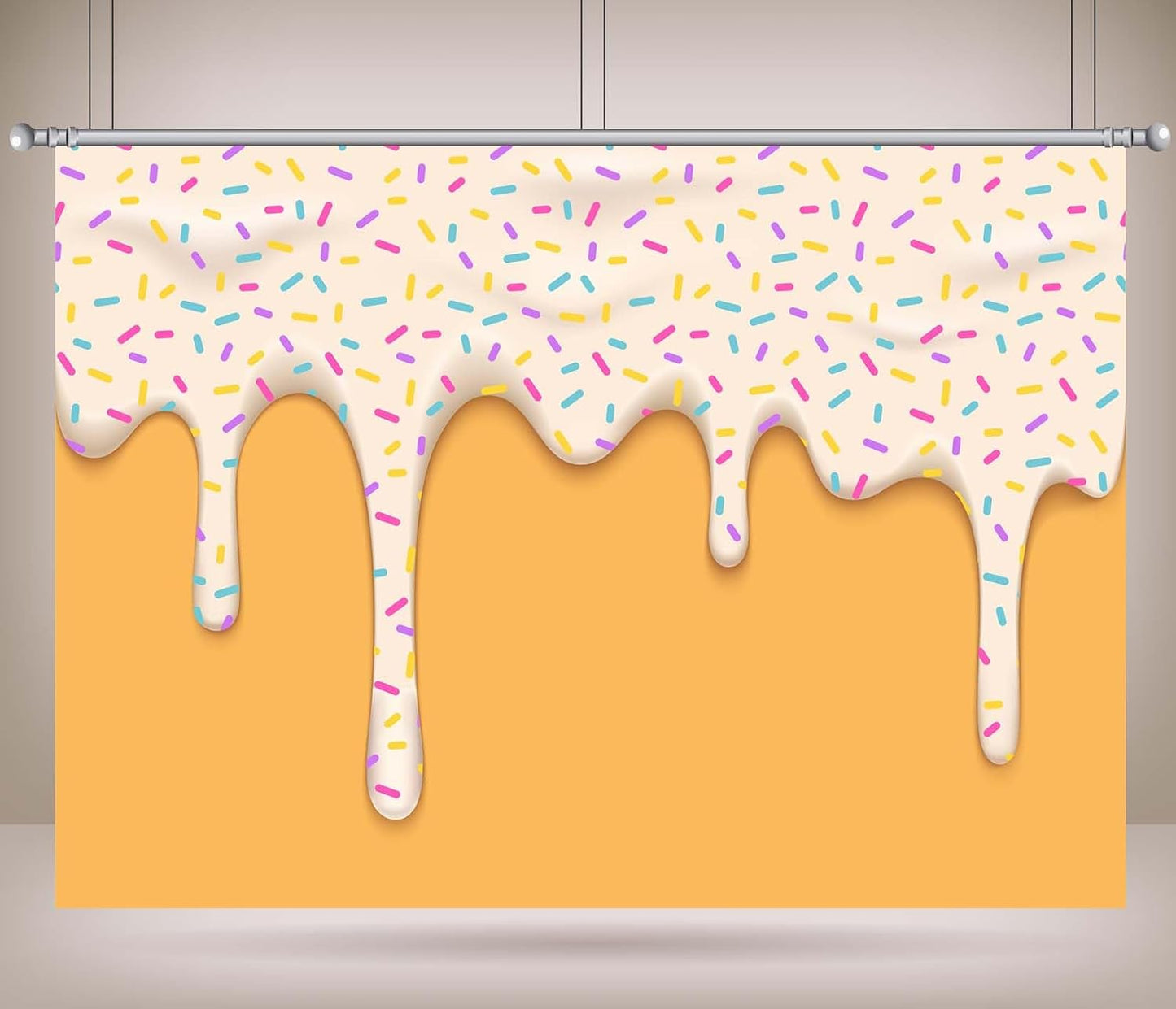 CORFOTO 10x8ft Fabric Dripping Ice Cream Backdrop White Cream Colorful Sprinkles Melting Texture Photography Background