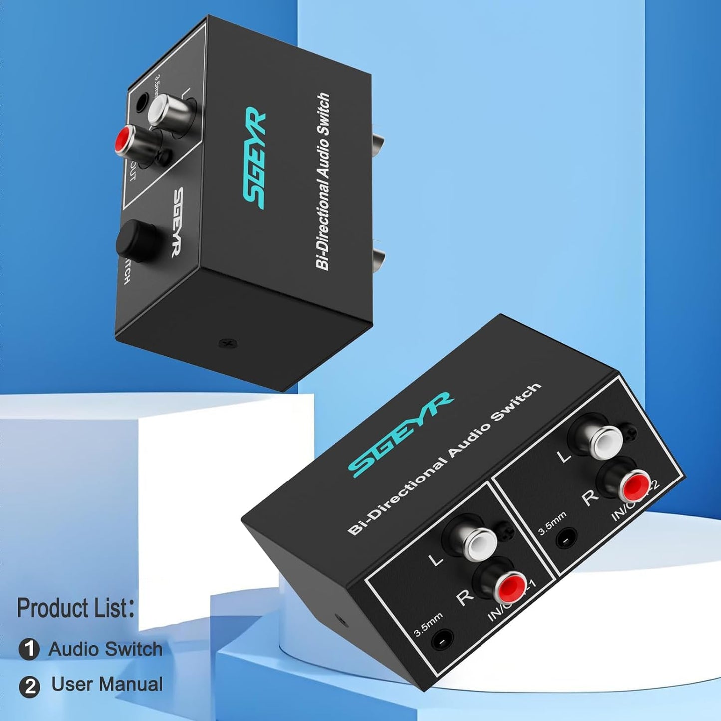 SGEYR 2 1 3.5mm RCA Switch in Out RCA switcher Selector Aux + RCA L/R Bi-Directional Stereo Audio Switcher A/B Analog