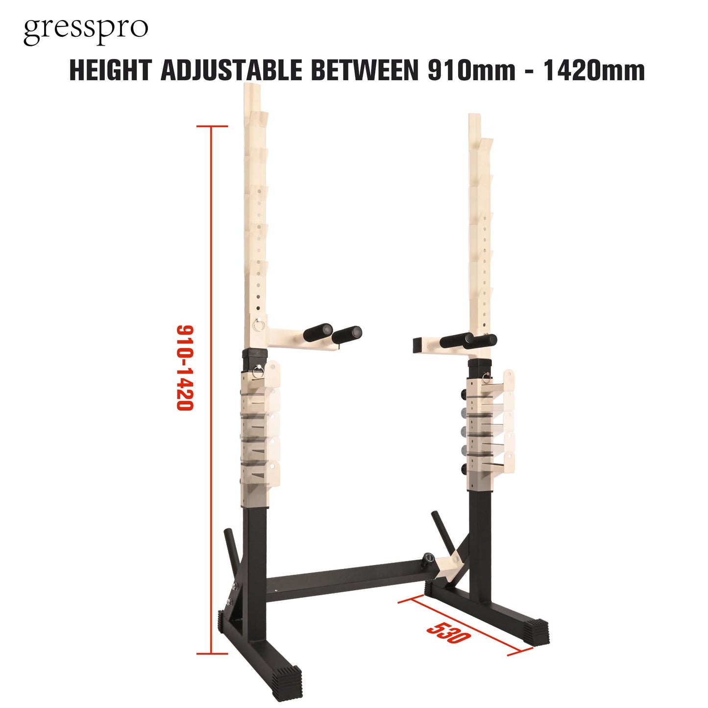 Gresspro Gresspro Barbell Rack Stand with Dip Bar Attachment - Multifunctional Adjustable Squat Rack, Heavy-Duty Dumbbell Rack, Strength Training Dip Station, Home Gym Equipment Max Load 550lbs