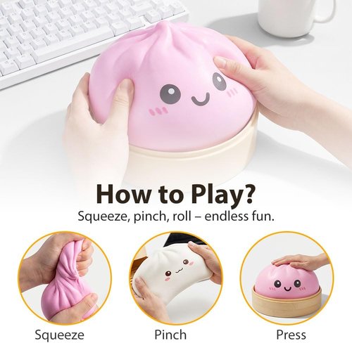 Giant Dumpling Squishy - Jumbo Soft Slow Rising Stress Ball | Extra Large Pink Fidget Toy for Stress Relief