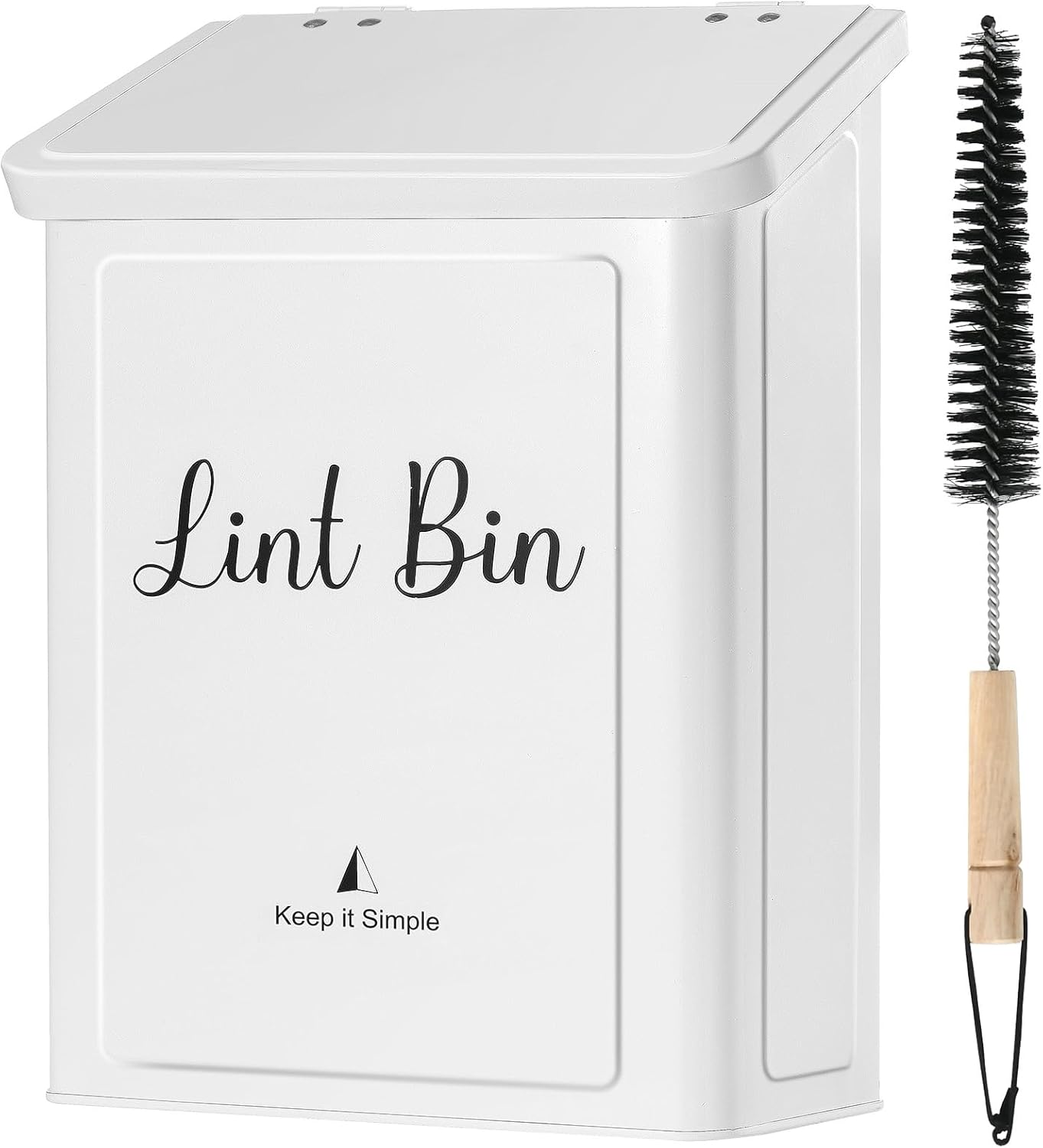 SUBEKYU Magnetic Lint Bin - Wall Mounted Metal Lint Box with Lid for Laundry Room Organization | White