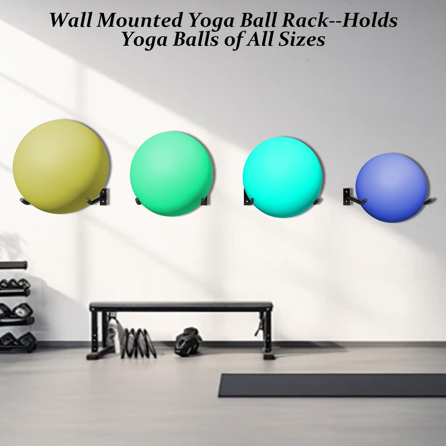 svteli Wall Mount Exercise Ball Holder, Metal Yoga Ball Holder, Heavy Duty Medicine Ball Rack, Stability Ball Storage Rack for Gym, Garage, Home, 2 Pack