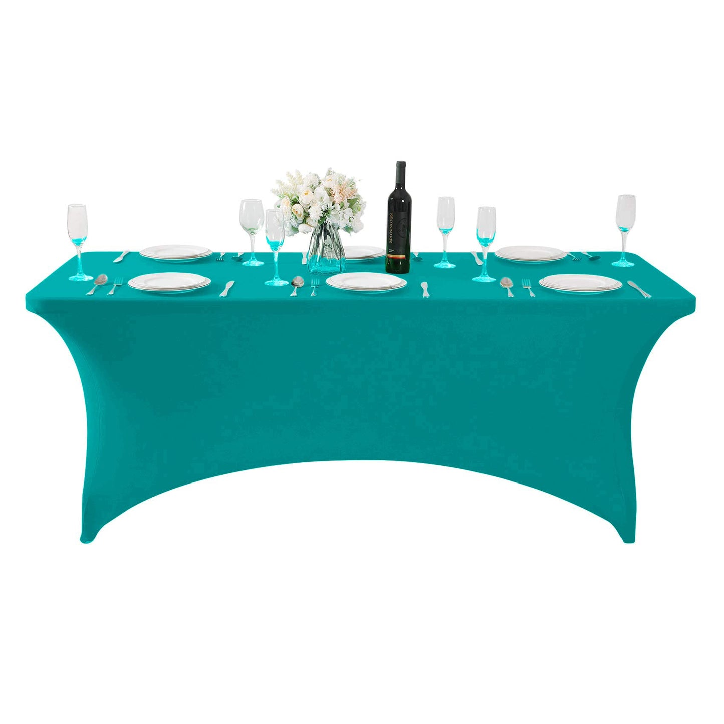 Hezuzo Spandex Table Cover for 6Ft or 4fT or 8ft Table Universal Fitted Stretch Tablecloth for Party, Banquet, Wedding and Events-Turquoise