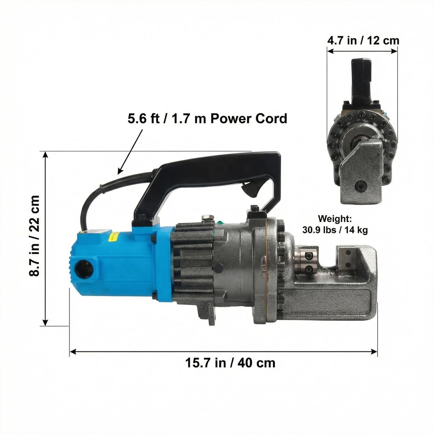 7/8" Electric Hydraulic Rebar Cutters 1400W Portable Rebar Cutter 110V/60Hz Fast Cutting 4-22mm #3– #7 in 1.5-2.5s for Construction with Stainless Steel Carry Case RC-22
