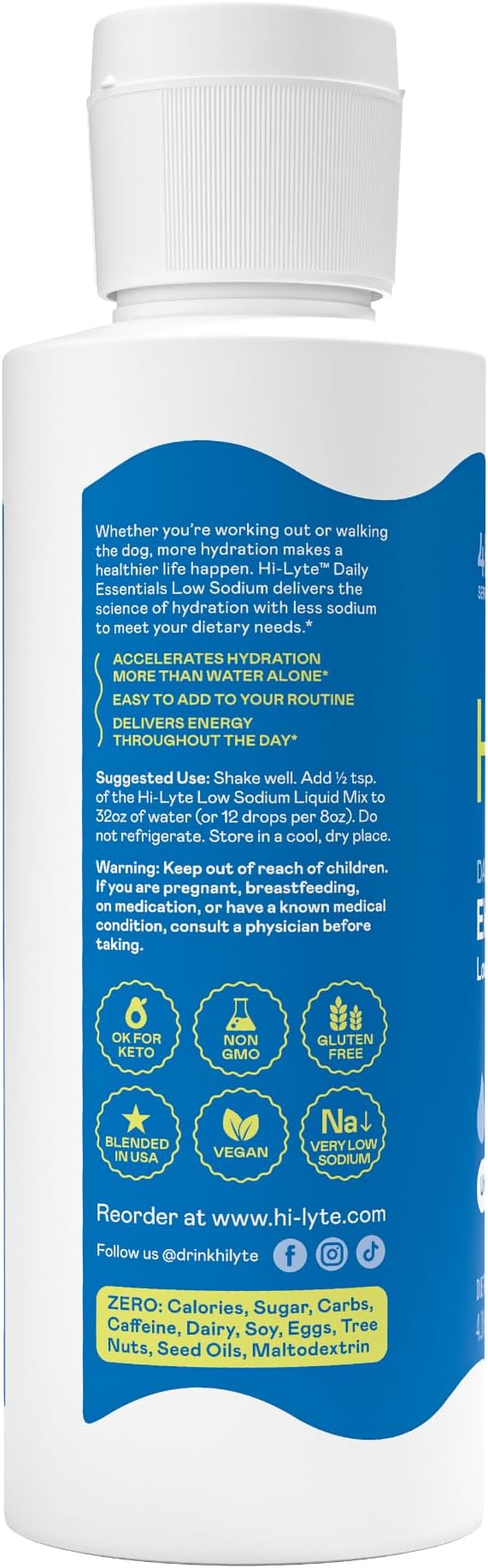 Hi-Lyte Daily Essentials Low Sodium Electrolytes Liquid Mix Unflavored, 48 Servings