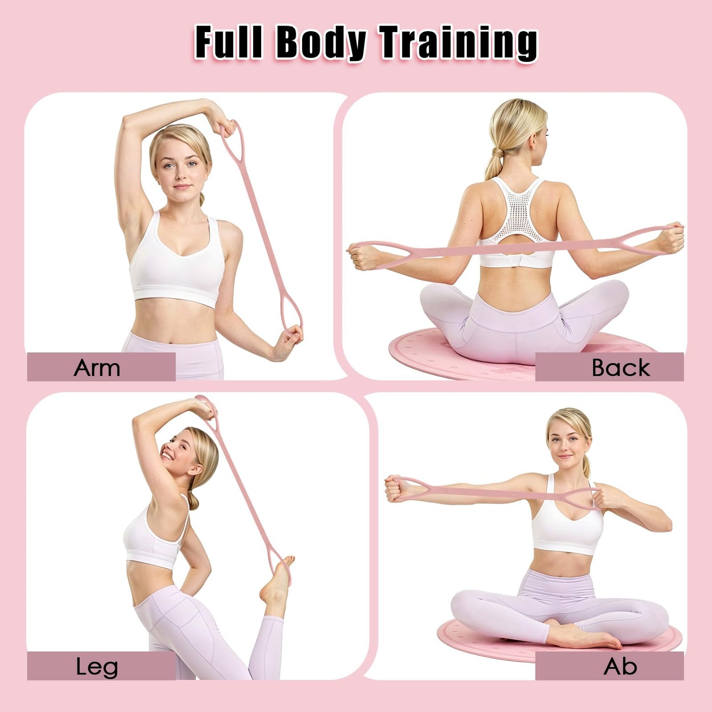 TREKONPEAK Figure 8 Resistance Bands, 3 Packs Upgraded Silicone 8-Shaped Exercise Band for Women Arms Shoulder Back Legs Stretching Pilates Yoga (Extended Version: 15Lb & 25Lb & 35Lb)