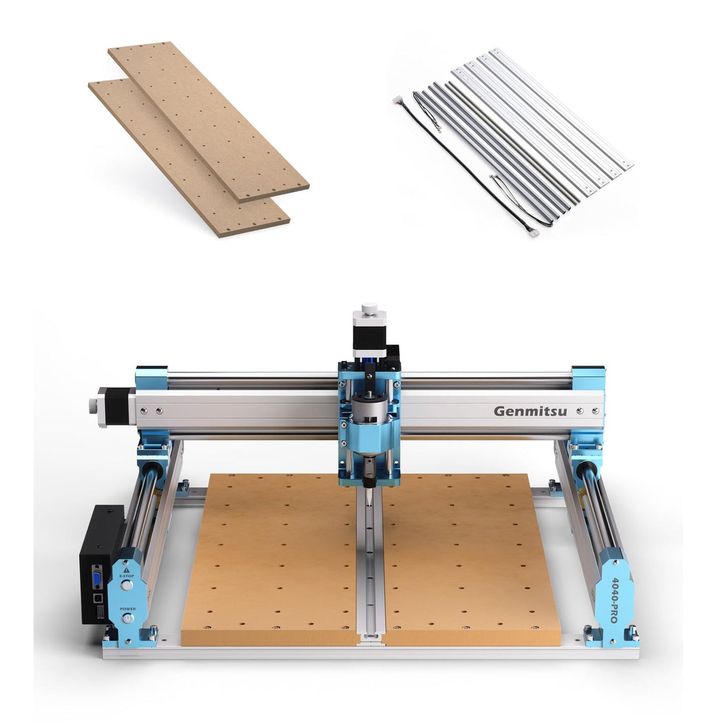 Genmitsu CNC Router Machine 4040-PRO + Y-axis Extension to 4060 Kit + 2pcs Threaded Inserts 2060 MDF Spoilboard