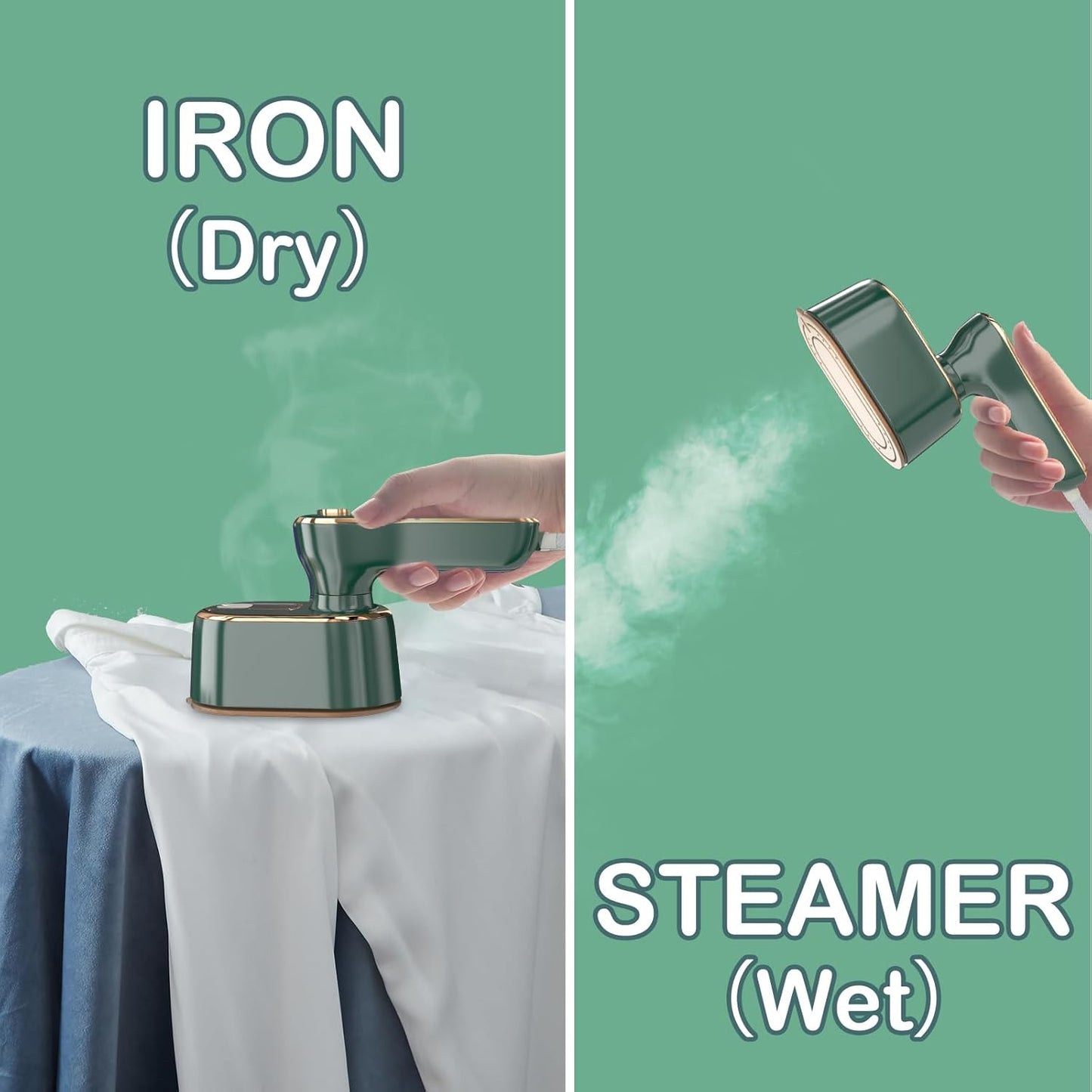 Skiennix Travel Steamer Iron - Portable Ironing Machine for Clothes | Compact Design in Green