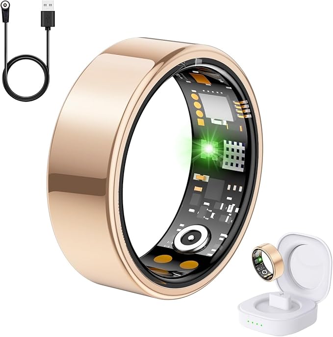 Health Tracker Ring, Smart Health Ring for Women Men with Heart Rate, Blood Oxygen, Sleep Monitor, Steps,Calories, No Subscription Fee, IP68 Waterproof Smart Ring for iPhone & Android (Rose Gold, 12#)